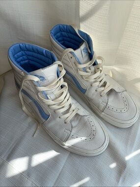 Vans Sk-8 High-Top Sneakers in White with Light Blue Accents